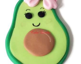 Fondant Avocado Cake Topper, Handmade Edible Sugar Cute Avocado with face for Fiesta, Shower, Birthday and more!