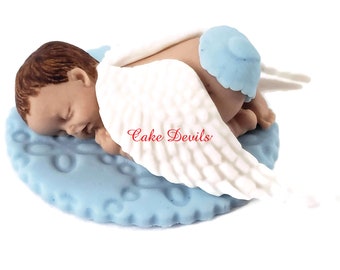 Angel Sleeping Baby Cake Topper, Angel Baby Shower, Naked Baby, Fondant keepsake, Baptism, Christening, Handmade Edible, miracle baby