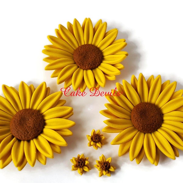 Fondant Sunflower Cake Toppers, Handmade Edible Sugar Sunflowers, Cake Decorations, wedding cake, birthday cake, baby shower cake, and more!