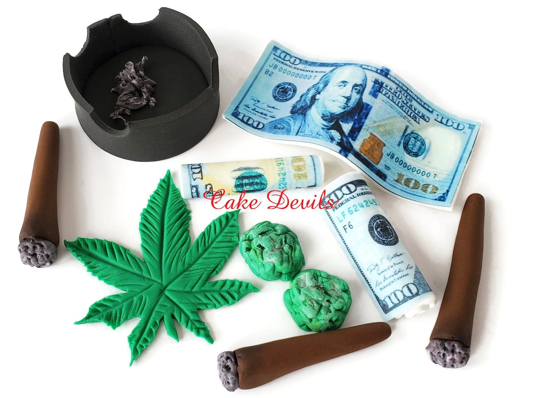 Fondant Blunt or Joint and Money Cake Toppers, Rolled Joint, Rolled