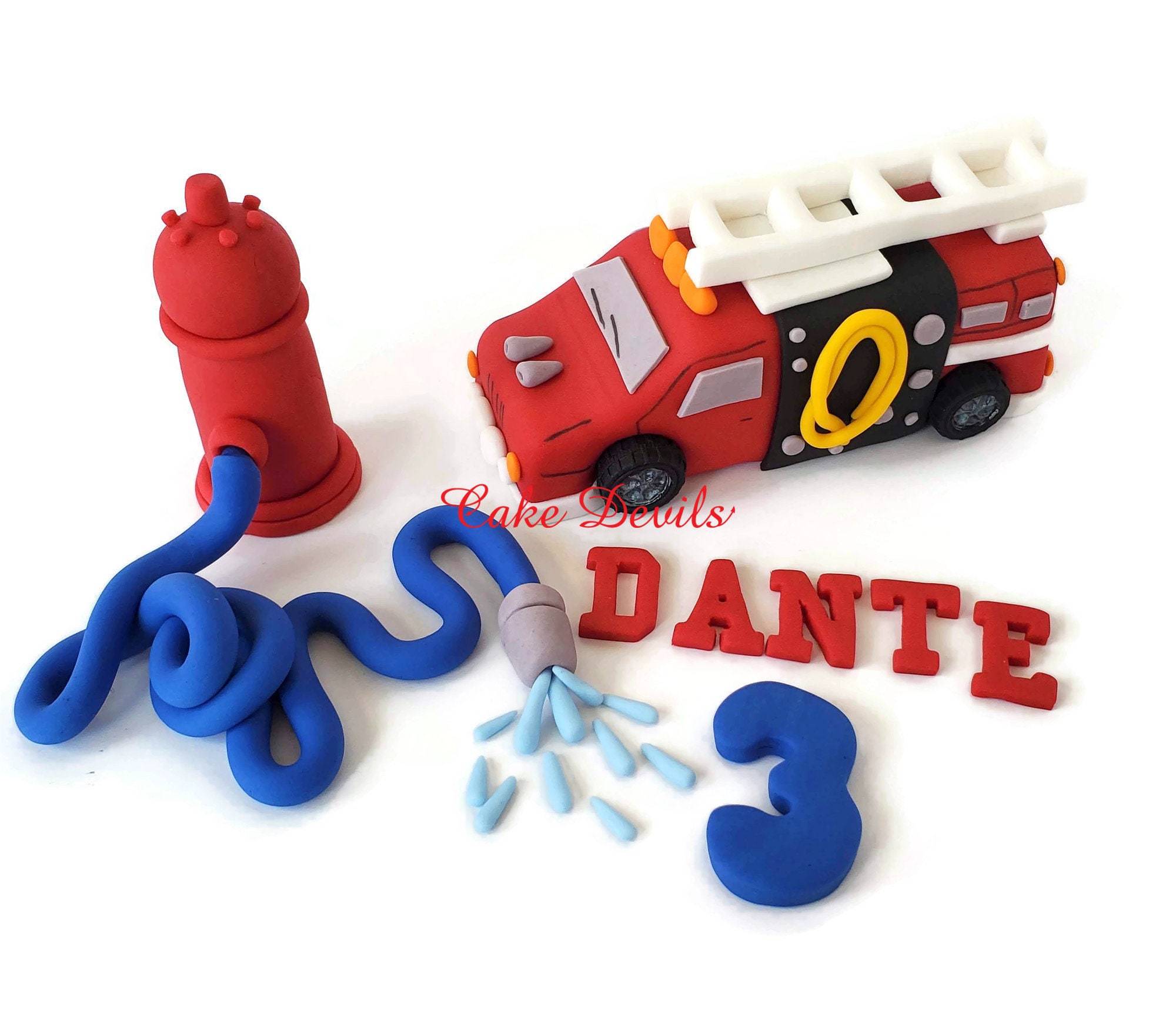 Fire Fighter Cake Toppers, Fondant Firetruck, Fire Hydrant and