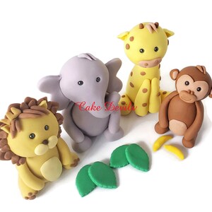 Jungle Animals Fondant Cake Toppers, Giraffe, Elephant, Lion, Monkey, Birthday Party Cake, Safari Cake Decorations , Baby Shower animals image 2