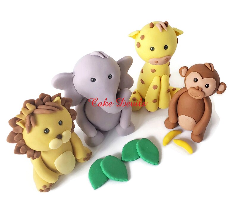 Jungle Animals Fondant Cake Toppers, Giraffe, Elephant, Lion, Monkey, Birthday Party Cake, Safari Cake Decorations , Baby Shower animals image 2