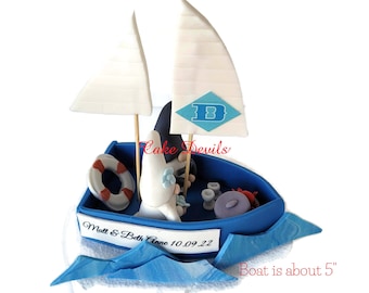 Topper de pastel de gnomos de boda fondant, gnomos en decoraciones de pastel de velero, novia y novio, totalmente personalizable y personalizado