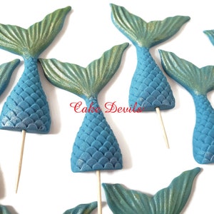 Mermaid Tails Fondant Cupcake Toppers, Under the Sea Cupcake Decorations, Fondant Shells, Mermaid Cake Decorations, 12 Fondant Mermaid Tails