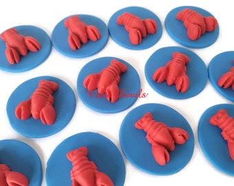 Lobster Fondant Cupcake Toppers, Handmade Edible Ocean Cupcake Decorations, Beach Party, Sea Creatures