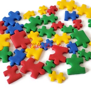 Puzzle Pieces Cake Decorations, Fondant Puzzle Pieces Cupcake Toppers, Autism Awarness Cake