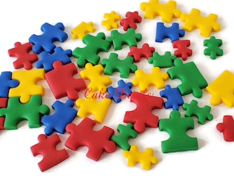 Puzzle Pieces Cake Decorations, Fondant Puzzle Pieces Cupcake Toppers, Autism Awarness Cake