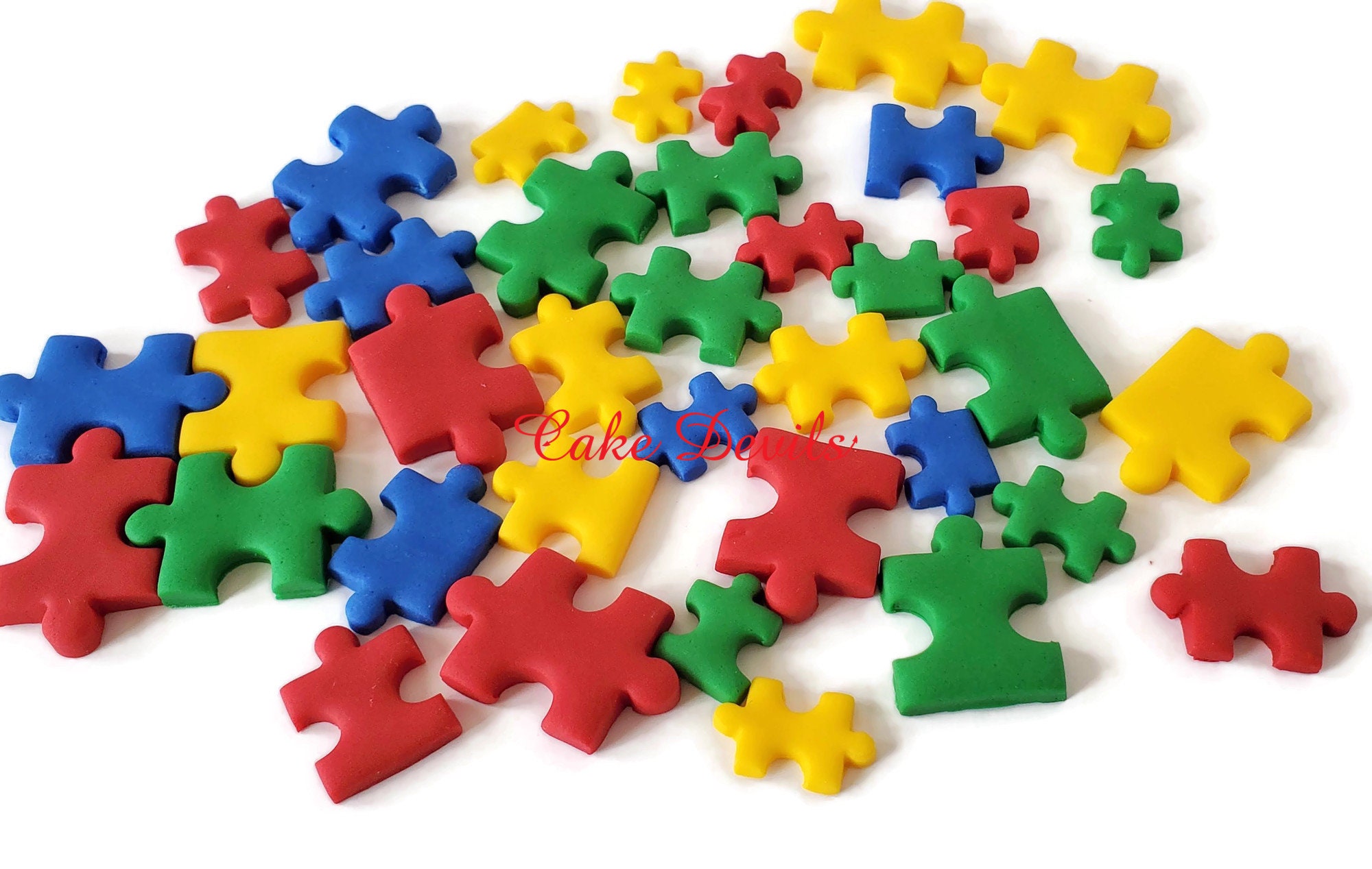 Puzzle Pieces Cake Decorations Fondant Puzzle Pieces Cupcake Etsy