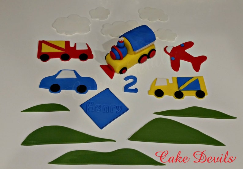 Transportation Fondant Cake Topper Kit Train Cake Topper, Plane, Truck, Train, Car Cake Decorations, Handmade Edibl image 4