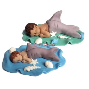Fondant Shark Baby Shower Cake Topper, Under the Sea Baby Shower, Baby Shark Cake Decoration, Dolphin Baby Shower, Fondant shells image 1