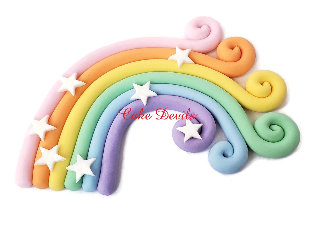 Fondant Rainbow Cake Topper, Handmade Edible Curled End Rainbow Cake