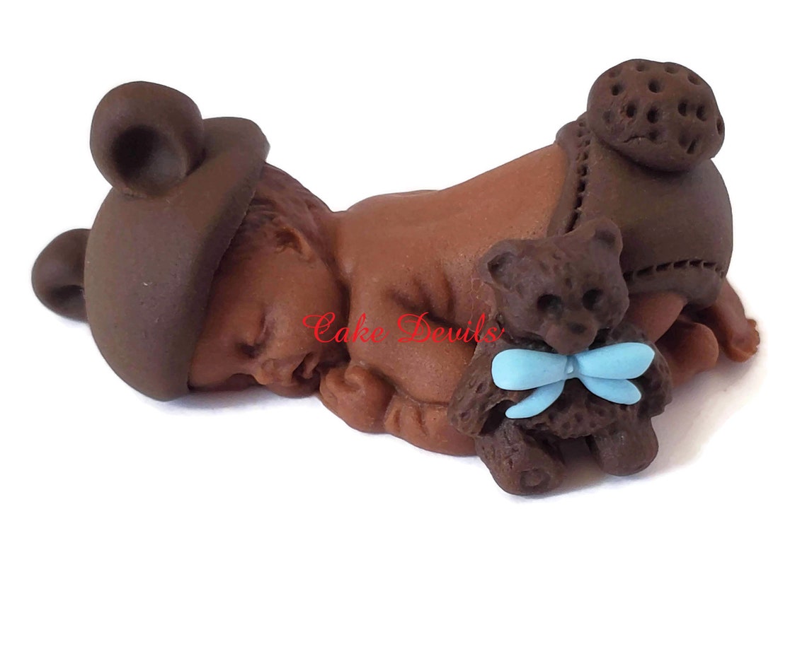 Fondant Baby Cake Topper Dressed as Teddy Bear for Baby Shower, Baptism ...