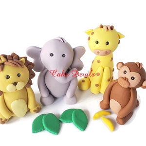 Jungle Animals Fondant Cake Toppers, Giraffe, Elephant, Lion, Monkey, Birthday Party Cake, Safari Cake Decorations , Baby Shower animals image 5