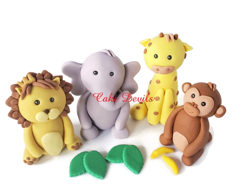 Jungle Animals Fondant Cake Toppers, Giraffe, Elephant, Lion, Monkey, Birthday Party Cake, Safari Cake Decorations , Baby Shower animals image 5