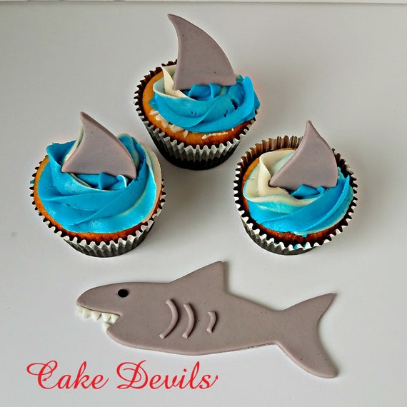 Download Shark Fin Fondant Cupcake Toppers, Shark Cake Topper, Shark Cake Decorations, Handmade Edible ...