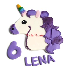 Unicorn Cake Topper, Fondant Unicorn head, Unicorn Party, Flat Unicorn, Handmade Edible, birthday decorations, Girl birthday, rainbows image 2