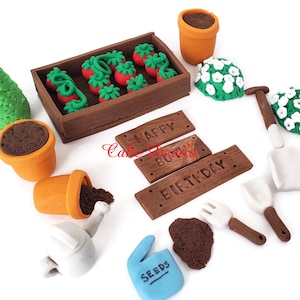 Fondant Garden and Vegetable Food Cake Toppers, Gardening cake Decorations, Fondant vegetables, Tomatoes, Plants, Birthday Cake