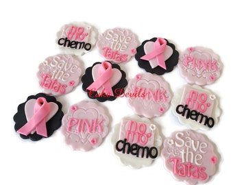 Fondant End of Cancer Cupcake Toppers, Breast Cancer Awareness, Beat Cancer Edible Cake Decorations, No Mo Chemo, Save the Tatas