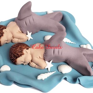 Fondant Shark Baby Shower Cake Topper, Under the Sea Baby Shower, Baby Shark Cake Decoration, Dolphin Baby Shower, Fondant shells image 3