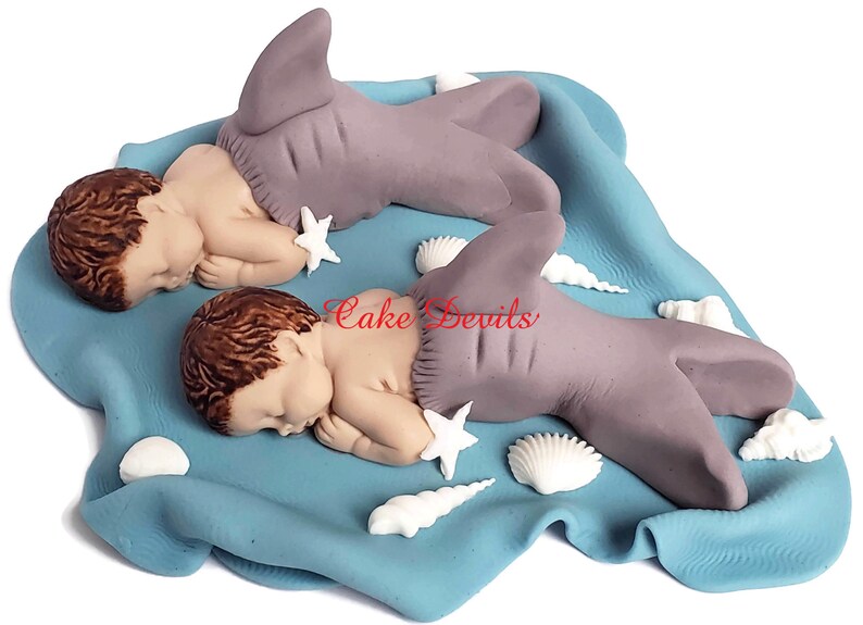 Fondant Shark Baby Shower Cake Topper, Under the Sea Baby Shower, Baby Shark Cake Decoration, Dolphin Baby Shower, Fondant shells image 3