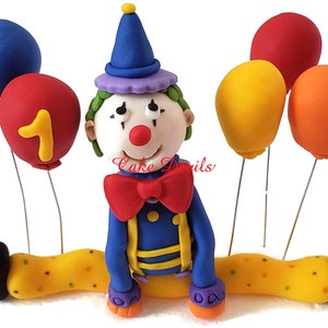 Fondant Circus Cake Toppers, Clown Cake Decoration, Animal Cake Decor, Elephant, lion, monkey, balloons Cake Decorations, Handmade Edible image 2