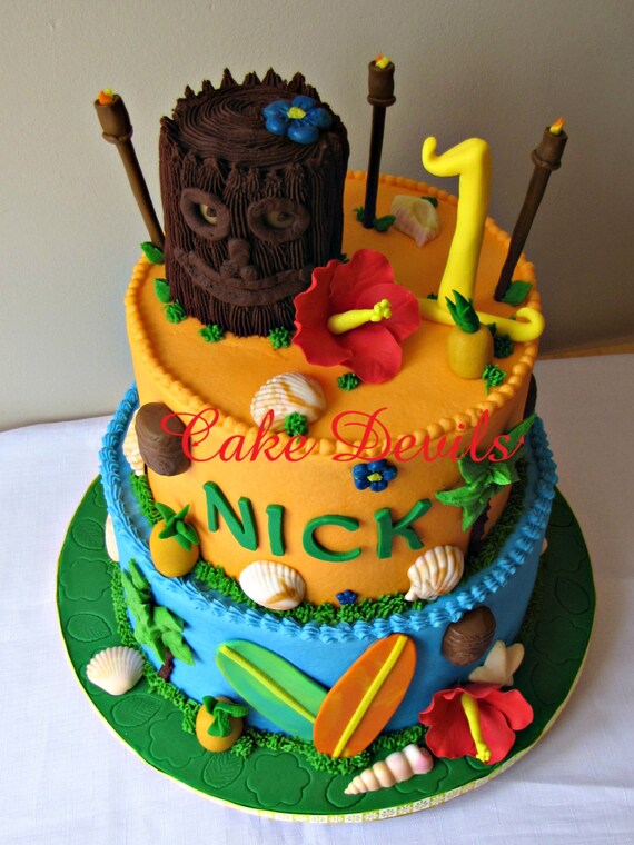 Tiki Party Fondant Cake Topper Kit Handmade Edible Hawaiian Luau