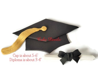 Flat Graduation Cap Cake Topper, Mortar Board and  Diploma Cake Decorations, Edible, The Perfect Congratulations for a Graduation Party