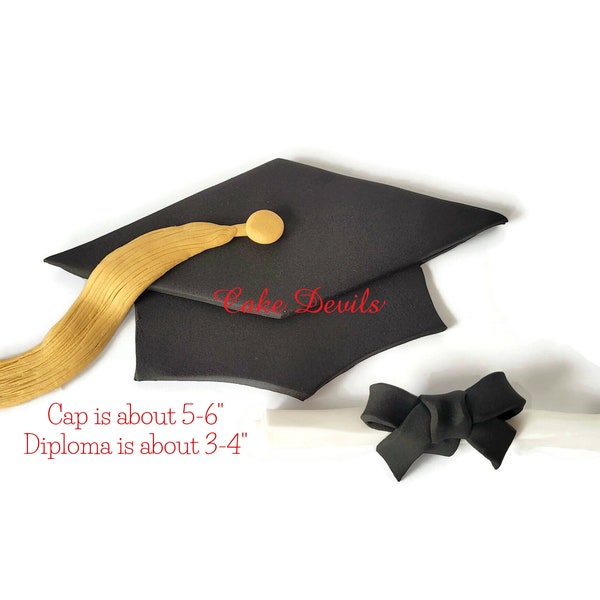 Flat Graduation Cap Cake Topper, Mortar Board and  Diploma Cake Decorations, Edible, The Perfect Congratulations for a Graduation Party