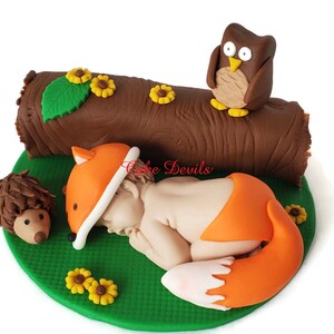 Woodland Animals Baby Shower Cake Toppers, Fondant Fox Baby Shower, Owl, Squirrel, Porcupine, Bear, Racoon, Handmade Forest Creatures image 2