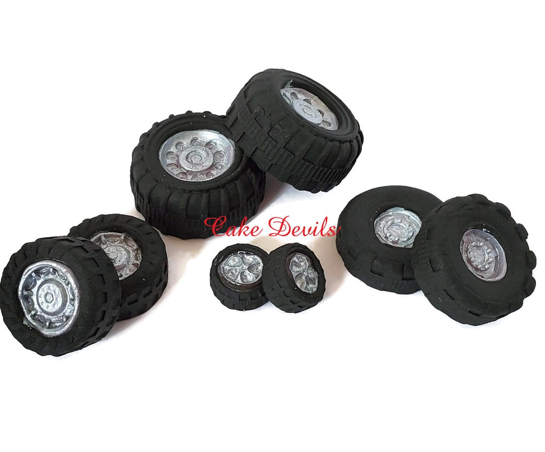 Fondant Tire Cake Decorations, Wheels, Hubcaps, Edible Tires for Cake