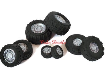 Fondant Tire Cake Decorations, Wheels, Hubcaps, Edible Tires for Cake and Cupcake Toppers, Birthday Cake Toppers