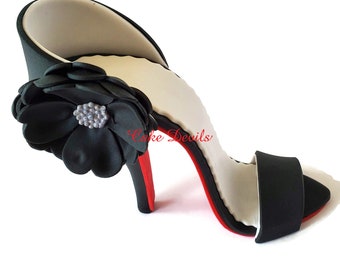 Zapato de tacón alto Fondant Cake Topper, Stiletto con flor grande, zapato de pasta de goma hecho a mano para pastel de moda o de compras, decoración de pastel de azúcar