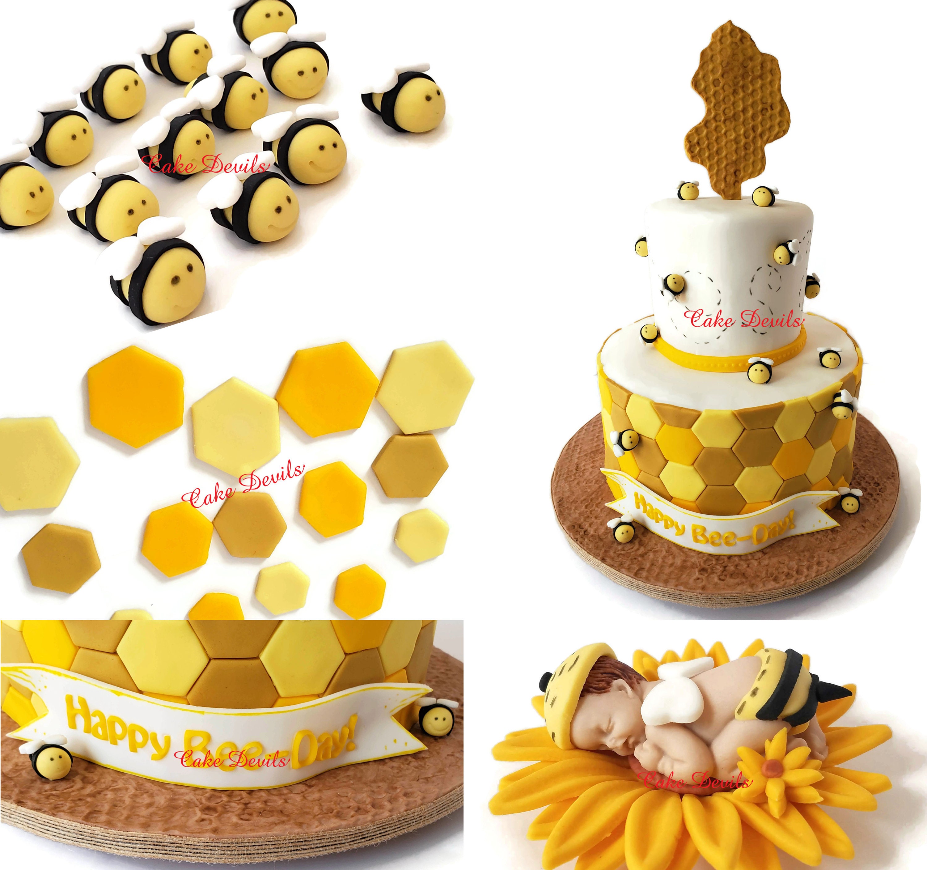 12 Edible Bumble Bee Cake Topper Fondant Set -   Fondant cake toppers,  Bumble bee cake, Fondant set