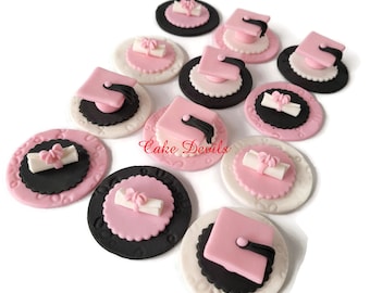 12 Toppers CupCake de Graduación, comestibles hechos a mano, fondant, Gorros de Graduación Fondant, diplomas de fondant con Lazos, Bonito para Grad