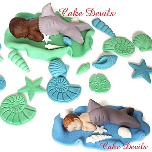 Fondant Shark Baby Shower Cake Topper, Under the Sea Baby Shower, Baby Shark Cake Decoration, Dolphin Baby Shower, Fondant shells image 5