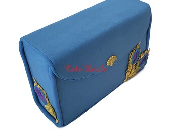 Fondant Peacock Feather Purse Cake Topper, Handmade Clutch Handbag for Fashion or Shopping Sugar Cake Decoration