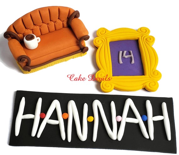 Friends Frame, Letters, and small Couch Cake Toppers, Fondant, Friends Clapboard, Friends letters, friends cake decorations, purple door Il_570xn