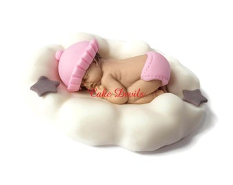 Fondant Baby Sleeping on a Cloud, Baby on Cloud Baby Shower Cake topper kit, Edible sleeping baby, diaper and cap, Baby Shower Cake Topper