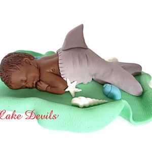 Fondant Shark Baby Shower Cake Topper, Under the Sea Baby Shower, Baby Shark Cake Decoration, Dolphin Baby Shower, Fondant shells image 2