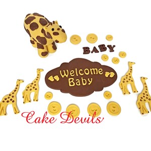 Decoraciones de pastel de baby shower de jirafa, topper de pastel de jirafa bebé, pastel de botones, fondant, comestible hecho a mano, placa de fondant, decoraciones de jirafa