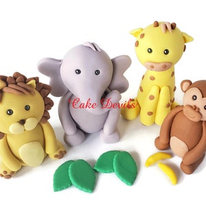 Jungle Animals Fondant Cake Toppers, Giraffe, Elephant, Lion, Monkey, Birthday Party Cake, Safari Cake Decorations , Baby Shower animals image 4