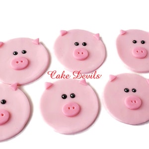 12 Fondant Pig Cupcake Toppers, Handmade Edible Pigs, Pig Cupcake Decorations, Fondant Animal Cupcake Toppers