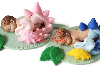 Dinosaur Baby Shower Cake Topper, Fondant Sleeping baby, Dinosaur Baby Shower Decorations, Dinosaur Cake Decorations, Handmade Edible