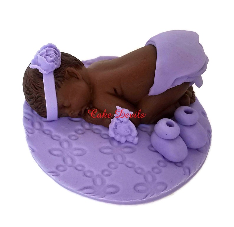 Christening Baby girl fondant sleeping baby Handmade Edible baby shower cake topper Baptism Pink Ruffle baby baby Flower headband