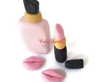 Fondant Lipstick, Lips and Perfume Cake Toppers - Add a Touch of Elegance and Sophistication to Any Birthday Cake, Shower Cake, Fashionista