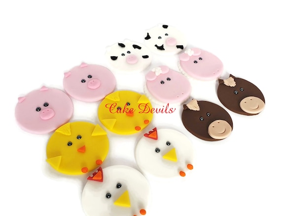 Farm Animal Cupcake Toppers, Horse, Pig, Sheep, Cow, Chicken, Duck, Handmade Edible Barn Animals, Farm Animal Cupcake Decorations, Fondant Il_570xn