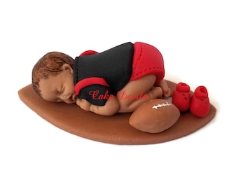 Fondant Baby Boy Football Cake Topper, Sleeping Baby Shower Football Cake Topper