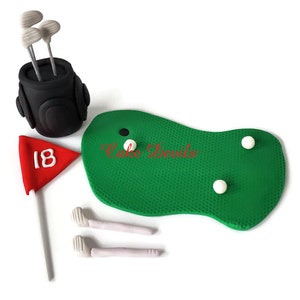 Fondant Golf Cake Toppers, Golf Bag, Golf Clubs, Golf Balls, Putting Green Cake Decorations for birthday, retirement, and more!