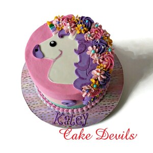 Unicorn Cake Topper, Fondant Unicorn head, Unicorn Party, Flat Unicorn, Handmade Edible, birthday decorations, Girl birthday, rainbows image 4